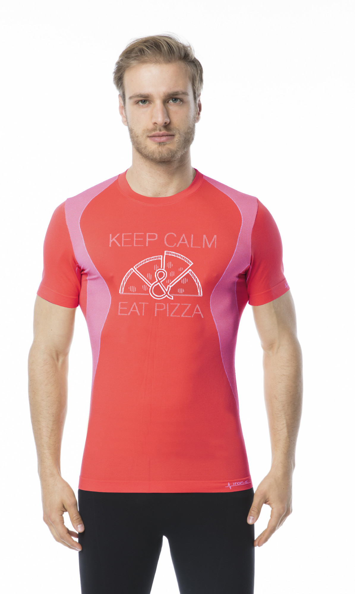 Pánské funkční tričko s krátkým rukávem IRON-IC - Keep Calm & Eat Pizza - červená Barva: Červená, Velikost: S/M