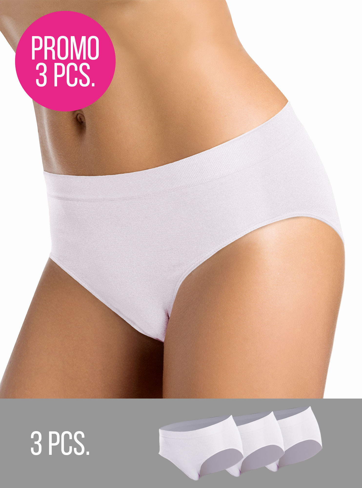 3PACK- Kalhotky klasické bezešvé Slip midi Intimidea Barva: Bílá, velikost M/L