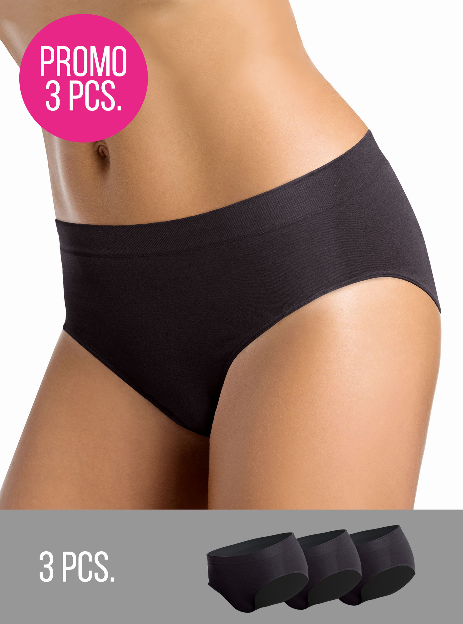 3PACK- Kalhotky klasické bezešvé Slip midi Intimidea Barva: Černá, velikost L/XL