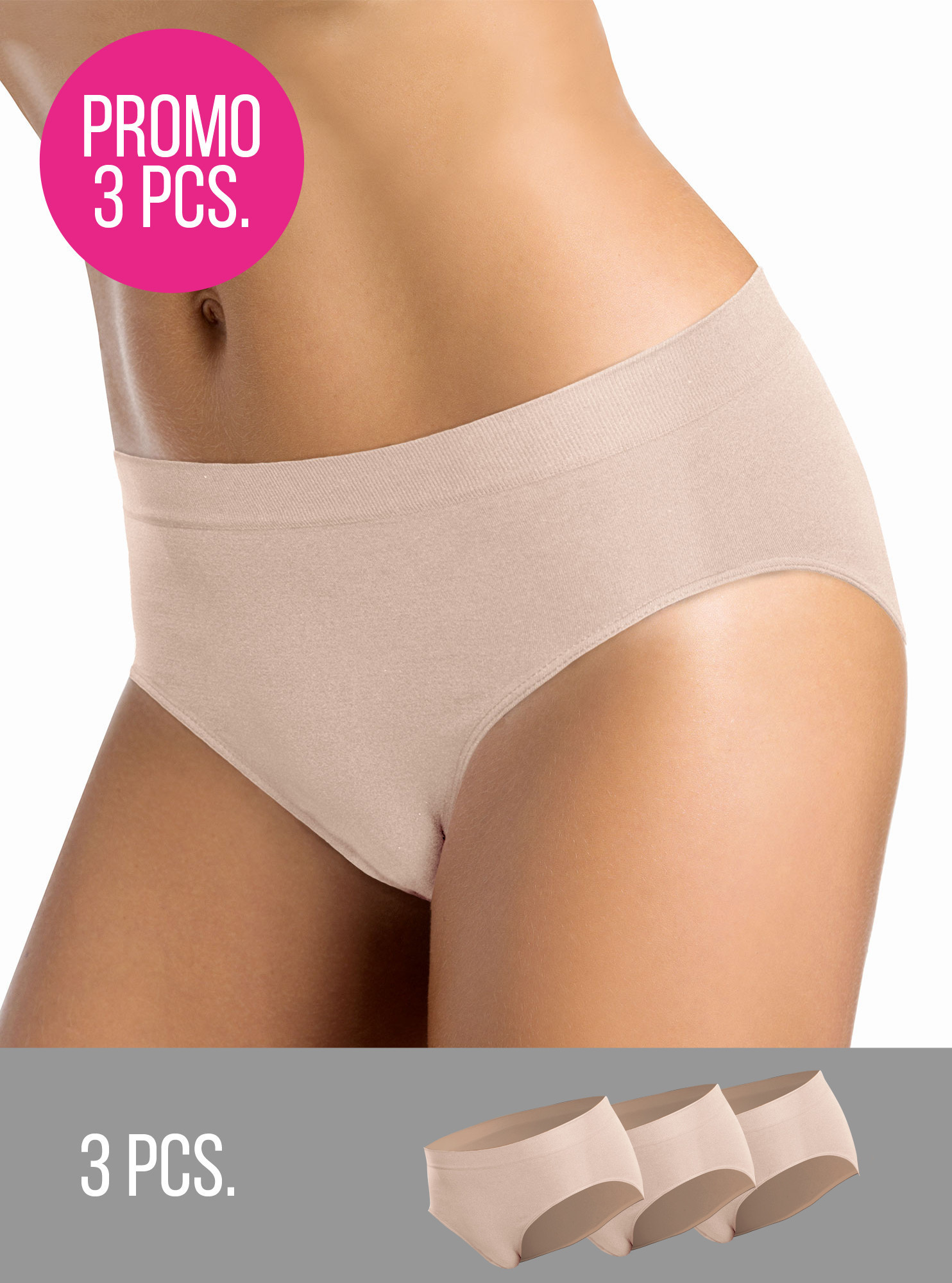 3PACK- Kalhotky klasické bezešvé Slip midi Intimidea Barva: Tělová, Velikost XXL