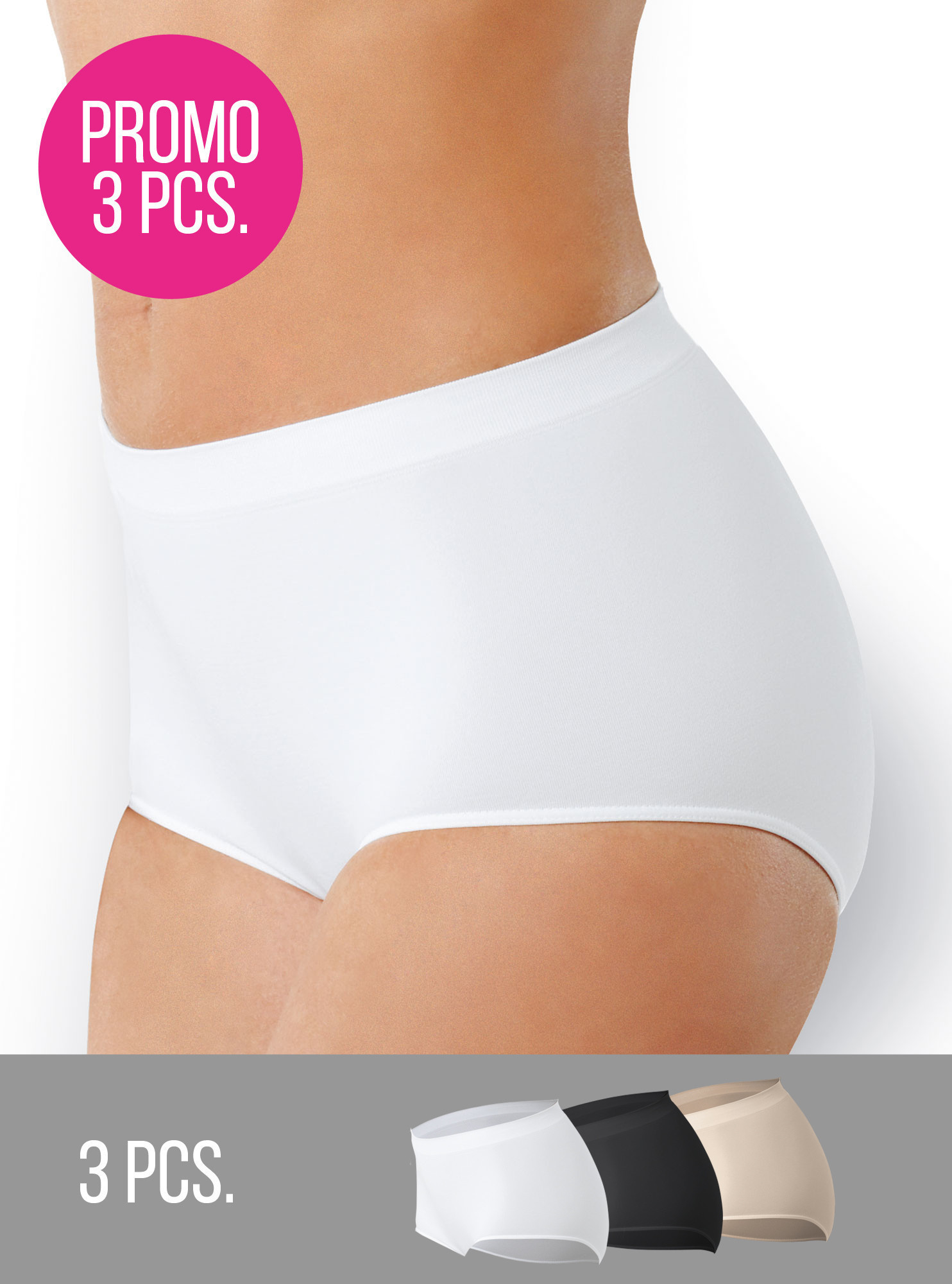 3PACK- Kalhotky s vyšším pasem bezešvé Culotte Intimidea Barva: Bilá/Černá/Béžová, Velikost L/XL