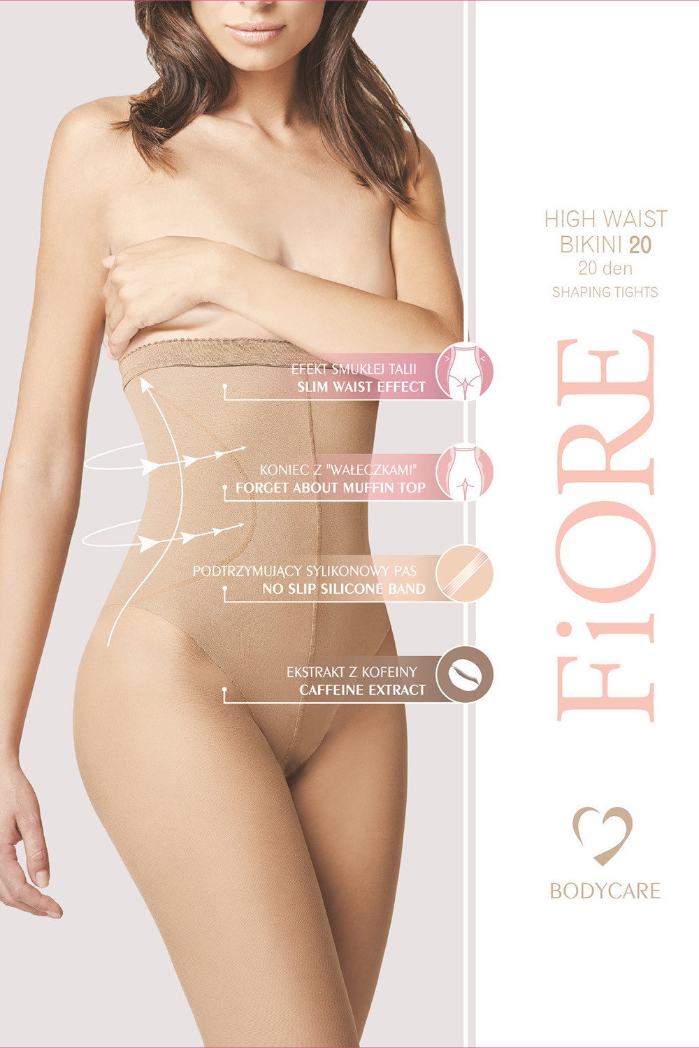 Fiore High Waist Bikini 20 den M5218 kolor:light natural 3-M