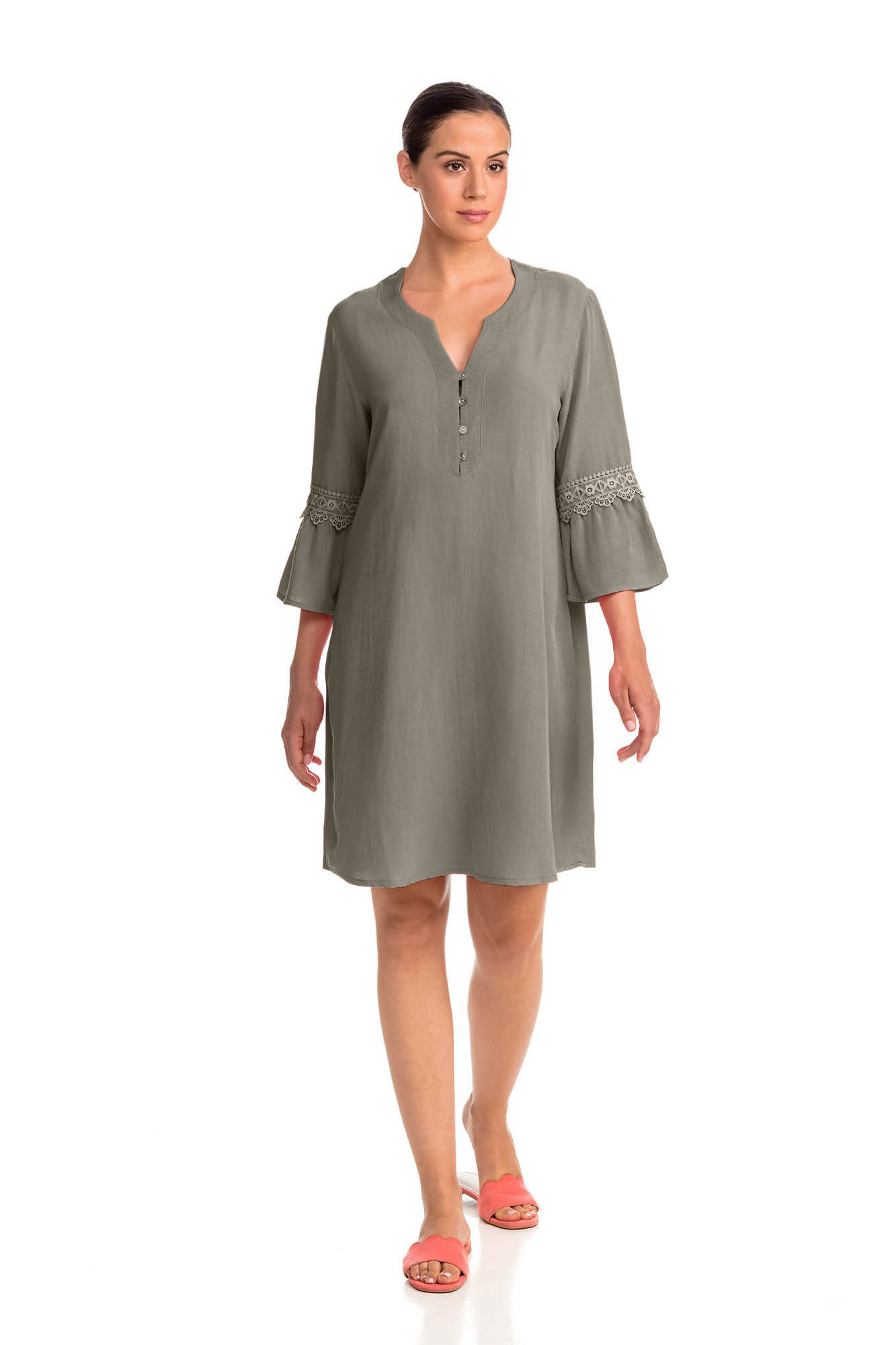 Vamp - Pohodlné jednobarevné dámské šaty 14444 - Vamp green sage S