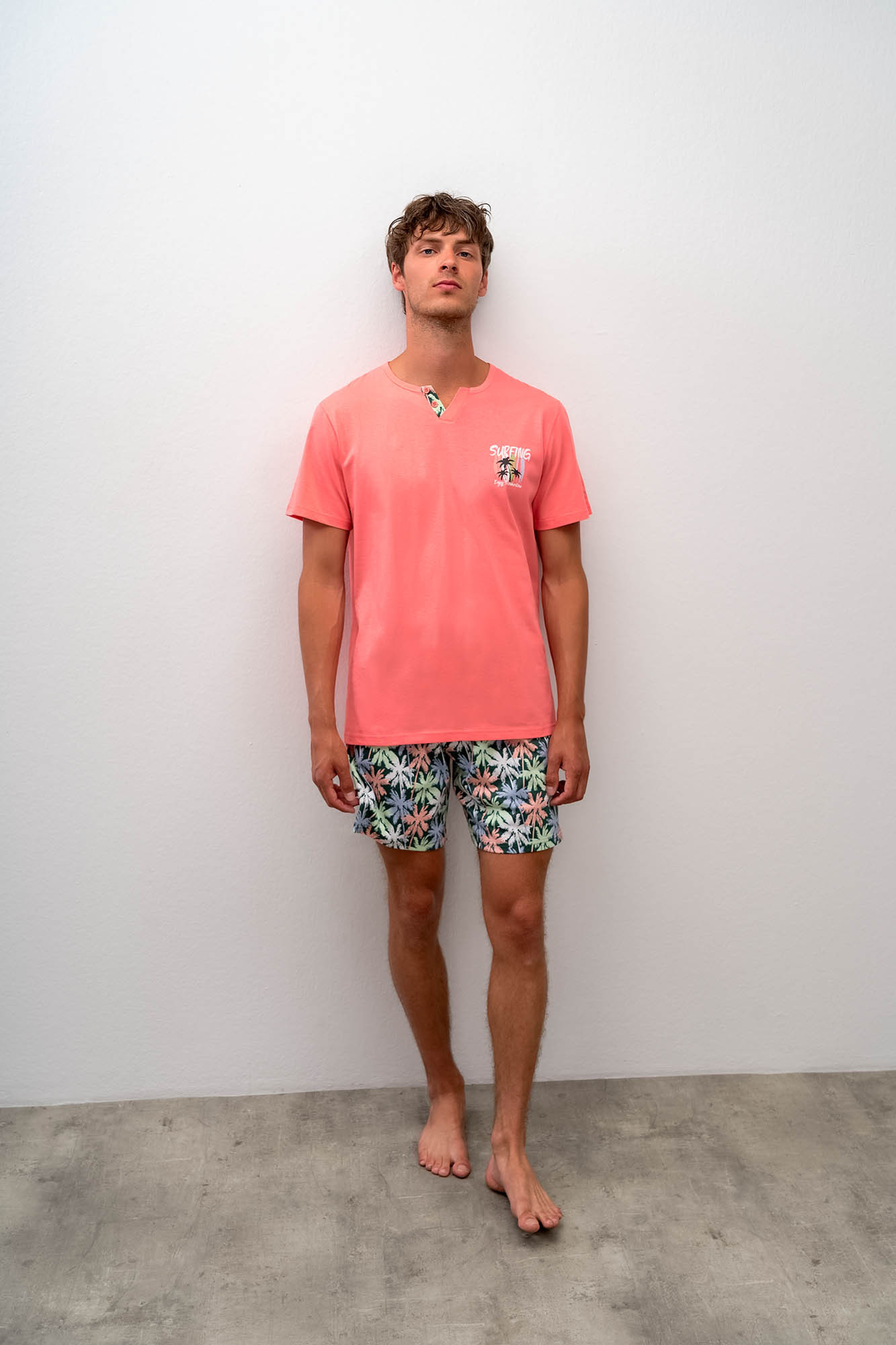 Vamp - Pohodlné dvoudílné pánské pyžamo 16670 - Vamp coral sugar M