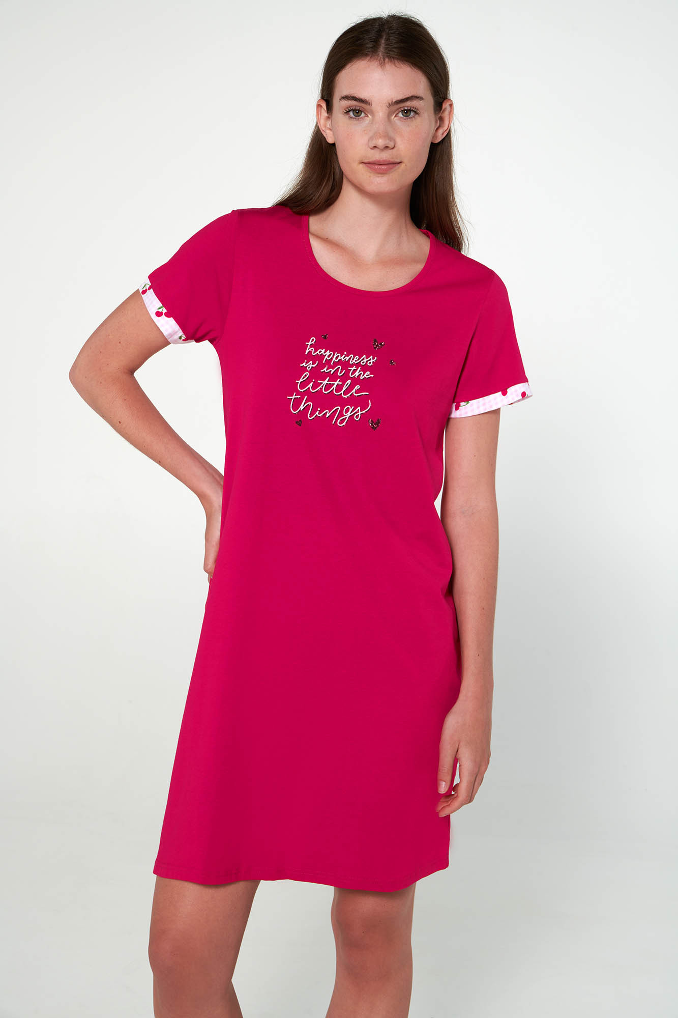 Vamp - Noční košile s krátkými rukávy 20314 - Vamp pink blossom S
