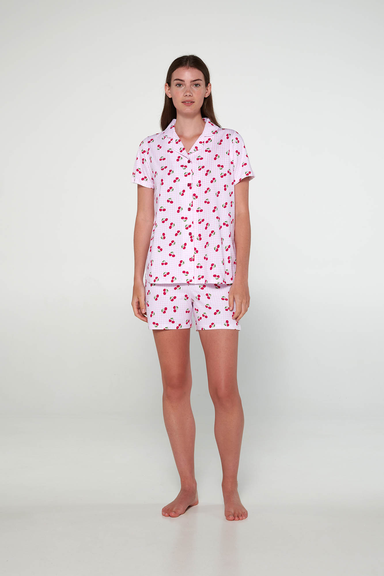Vamp - Pyžamo s potiskem a knoflíky 20317 - Vamp pink blossom XL