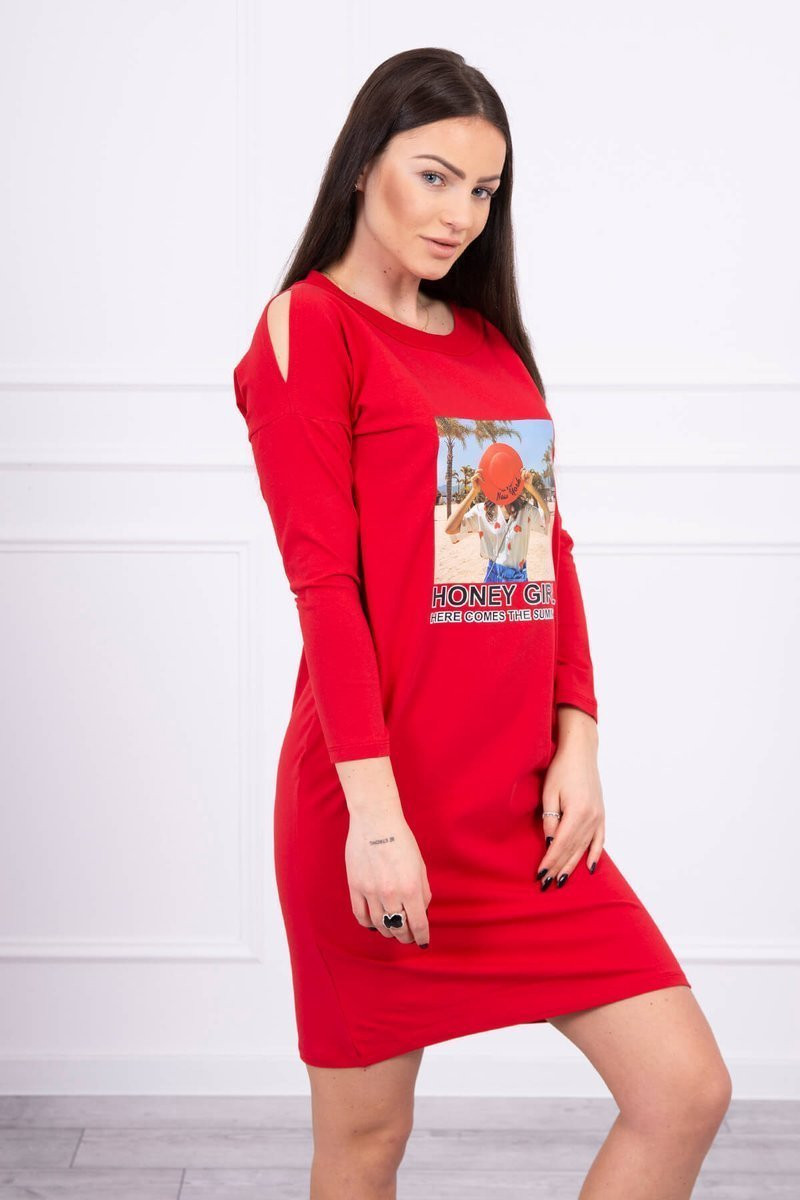 Šaty s potiskem Honey girl červené UNI