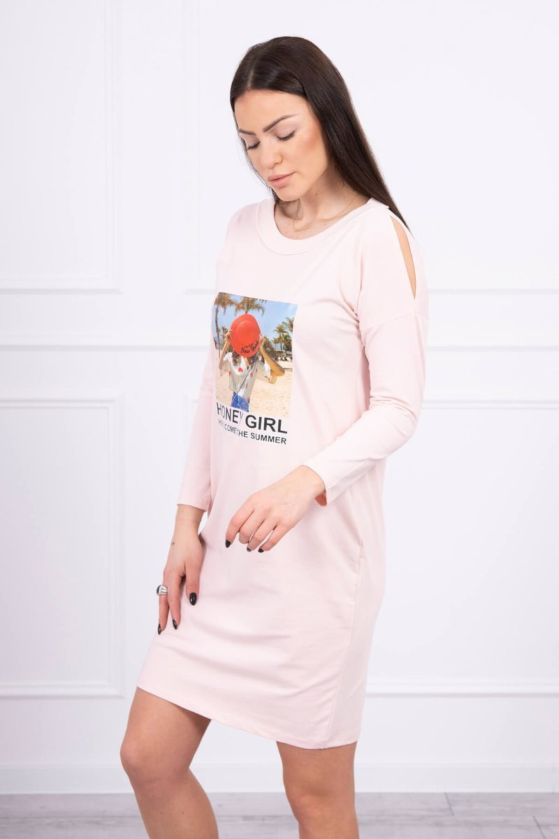 Šaty s potiskem Honey girl pudrově růžové UNI