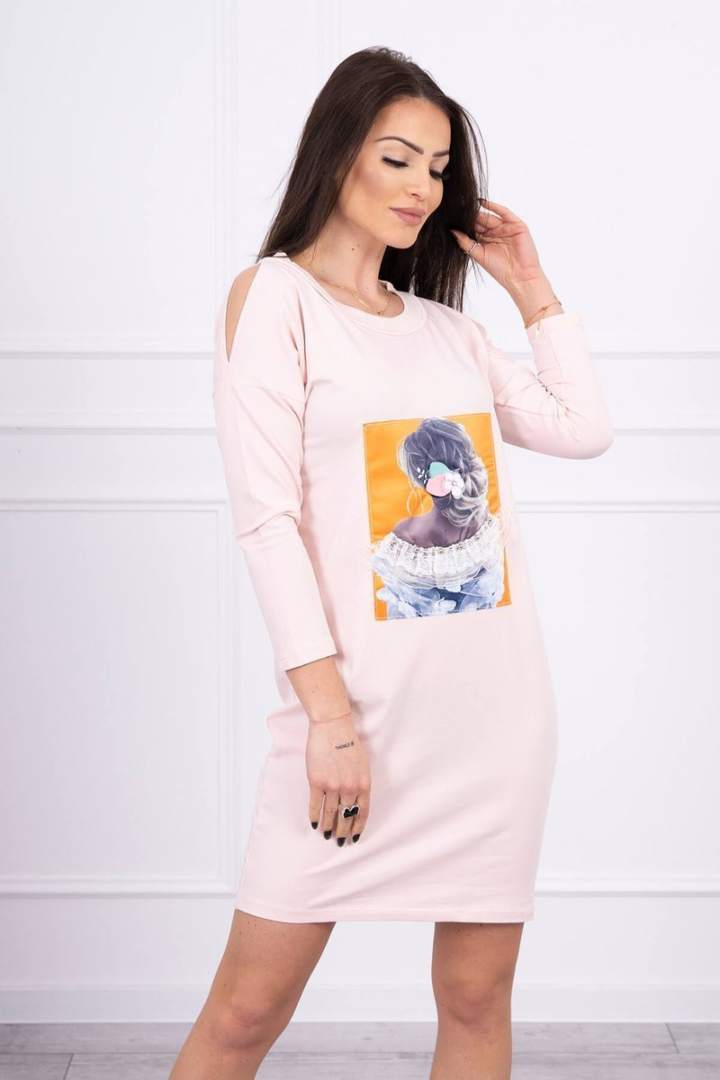 Šaty s 3D grafikou, krajková pudrově růžová UNI