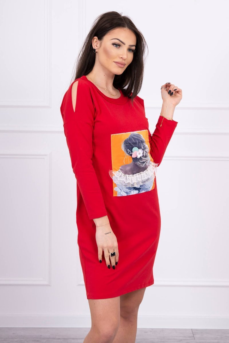 Šaty s 3D grafikou, krajková červená UNI