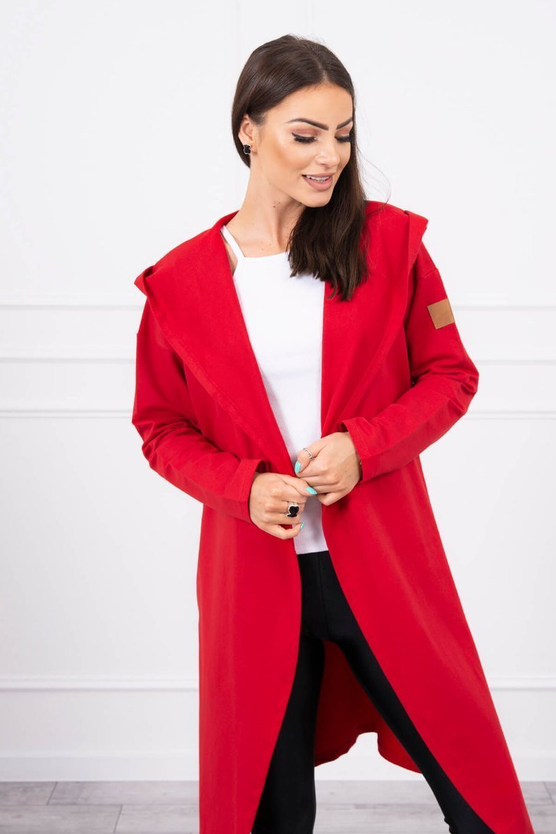 Dlouhý kabát s kapucí červený UNI