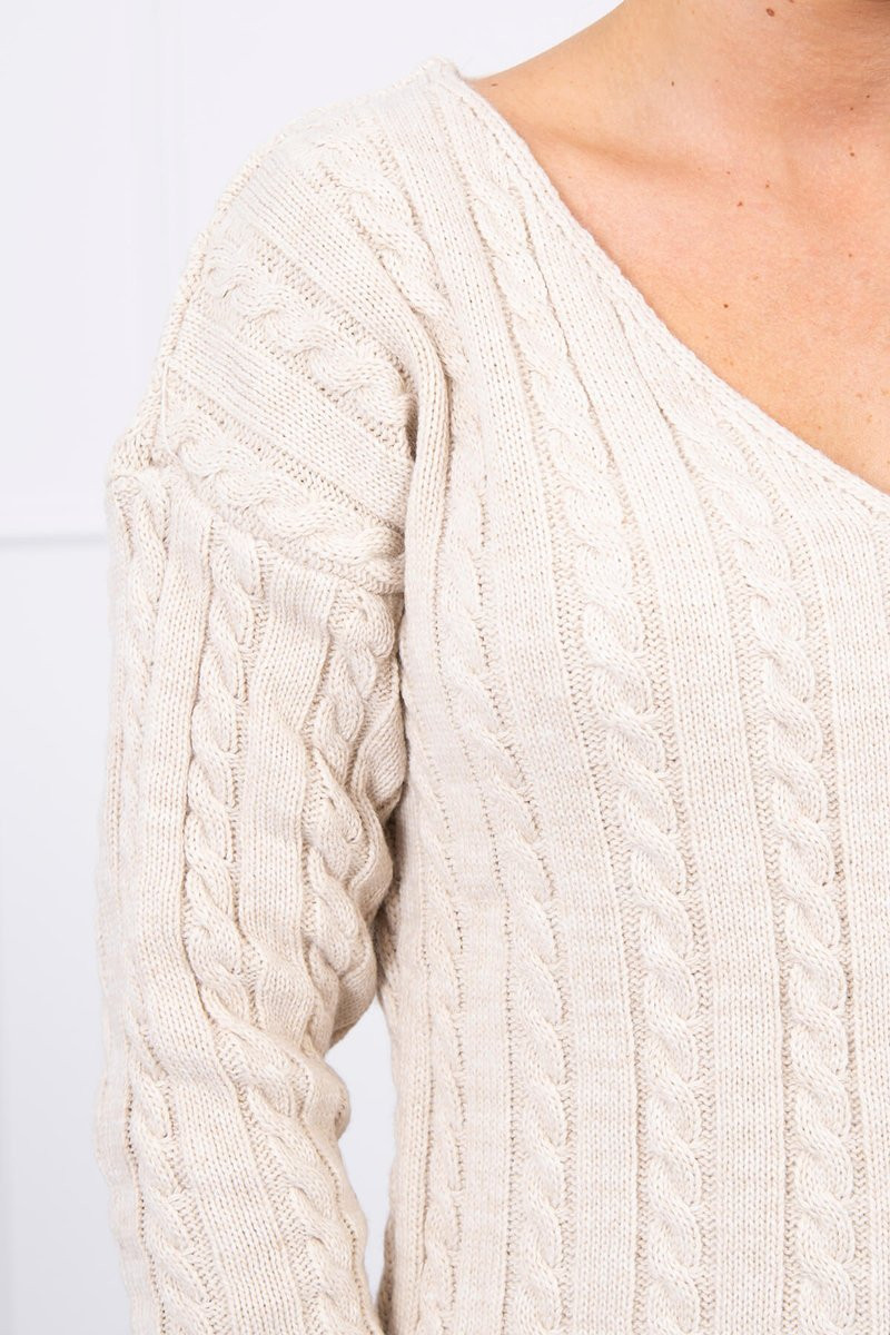 Pletený svetr s výstřihem do V béžový UNI