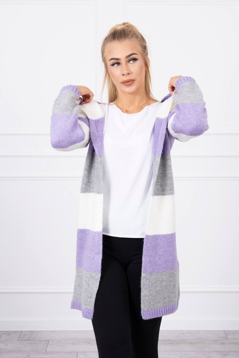 Tříbarevný pruhovaný svetr ecru+violet+grey UNI