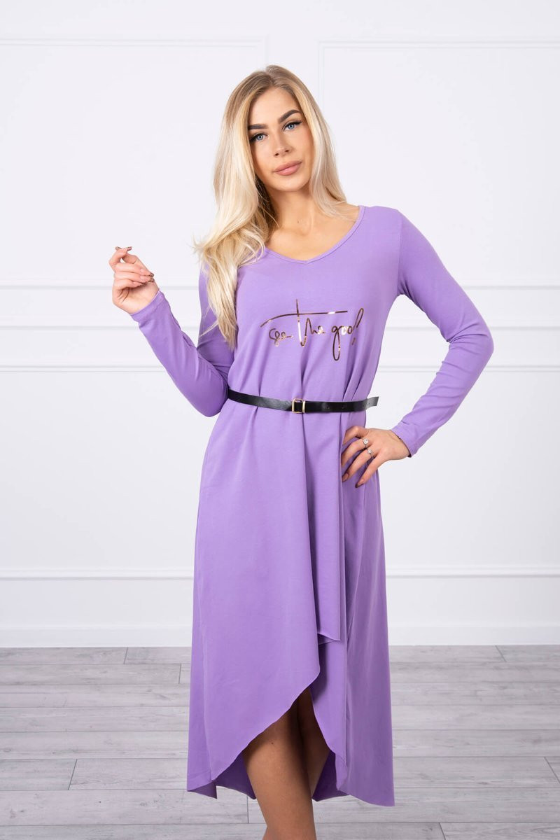 Šaty s ozdobným páskem a nápisem purple UNI