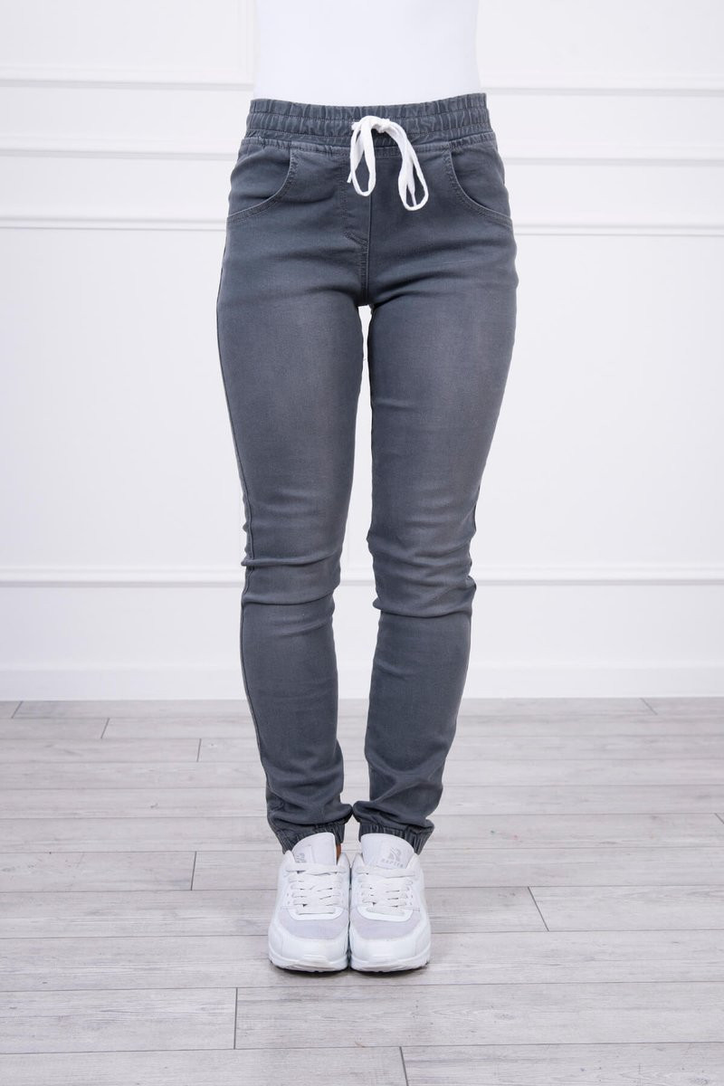 Džínové kalhoty se šňůrkou v pase v grafitové barvě XL-2XL-3XL