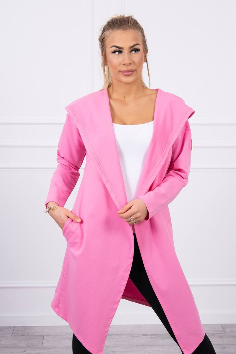 Dlouhý kabát s kapucí světle růžový UNI