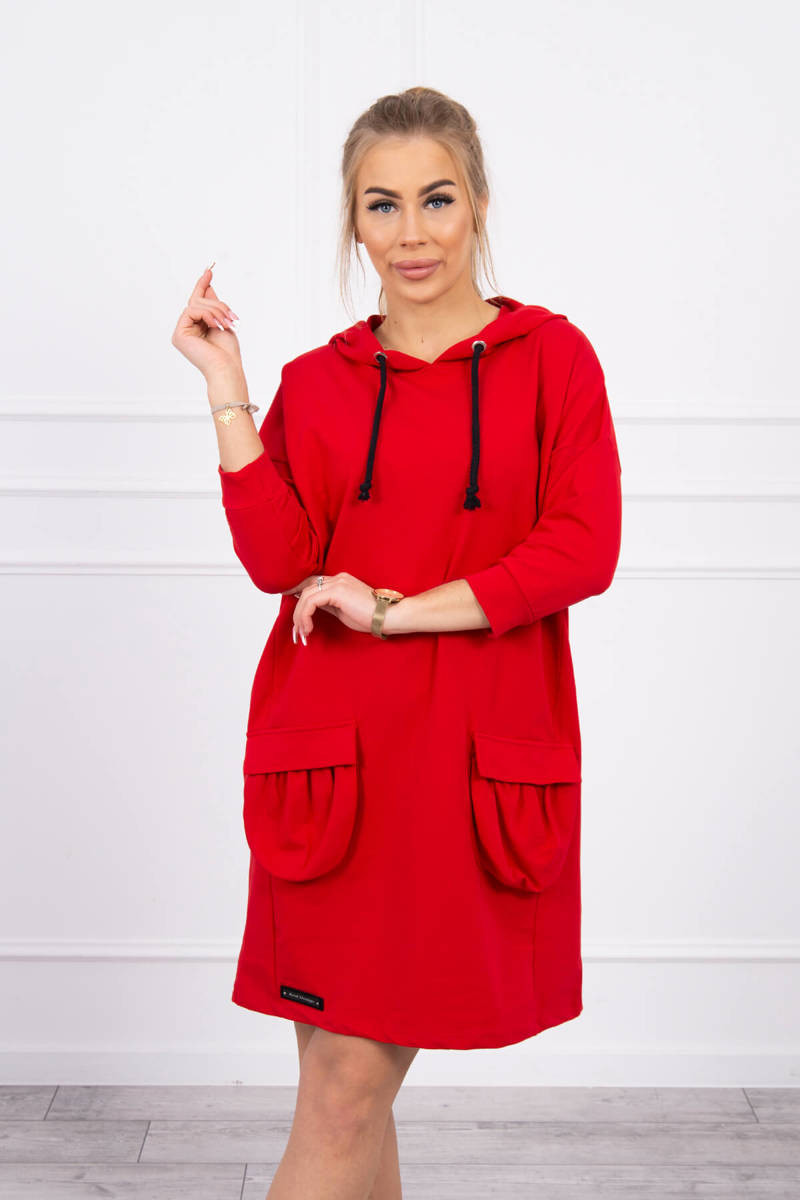 Šaty s kapucí v červené barvě UNI