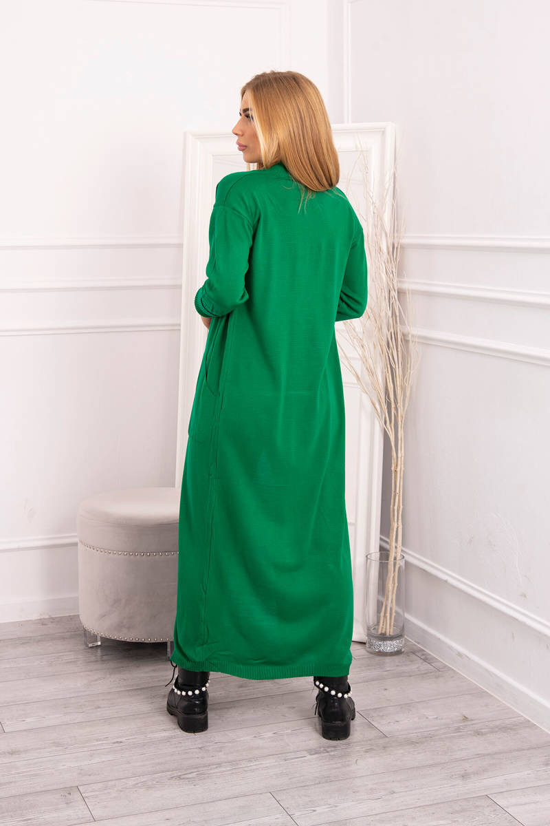 Sweter długi kardigan wiązany w talii zielony UNI