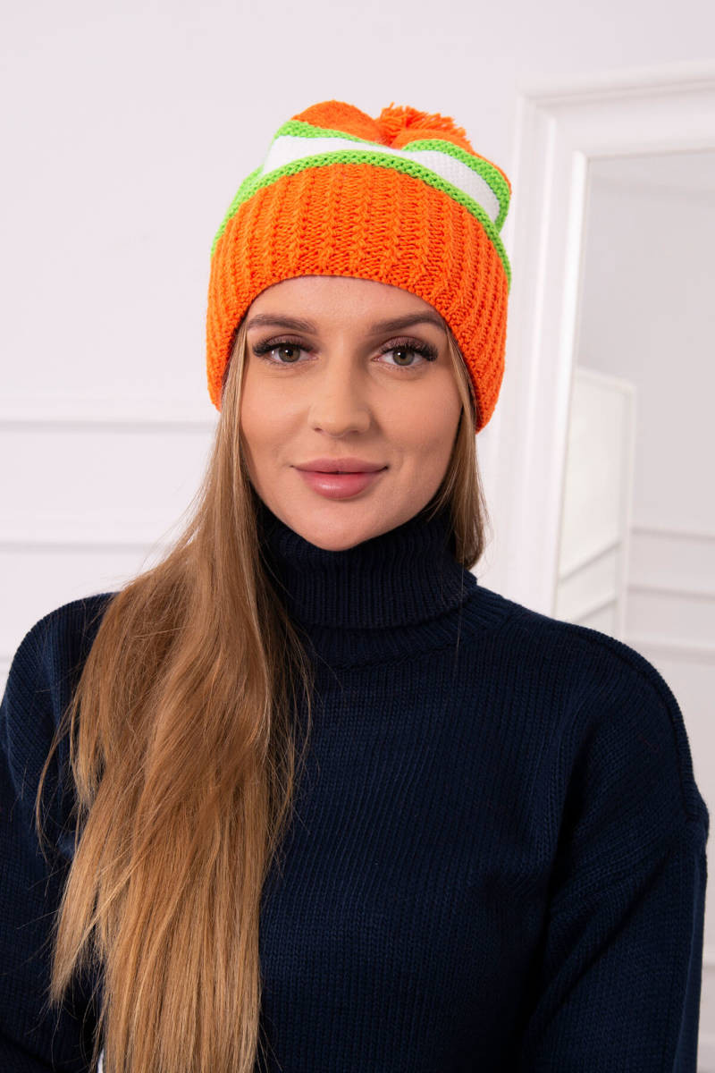 Kinga dámská čepice K297 oranžová+zelená neon+bílá UNI