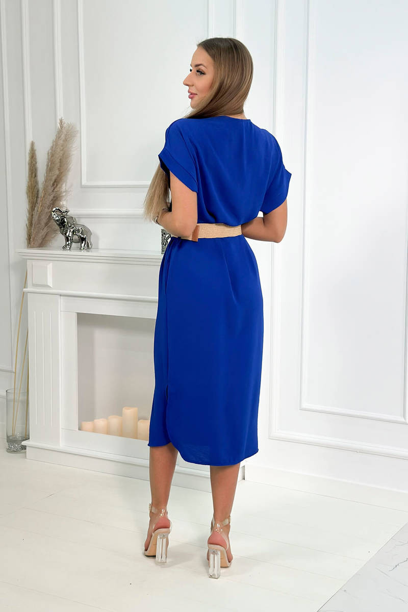 Šaty s ozdobným páskem chrpově modré barvy UNI
