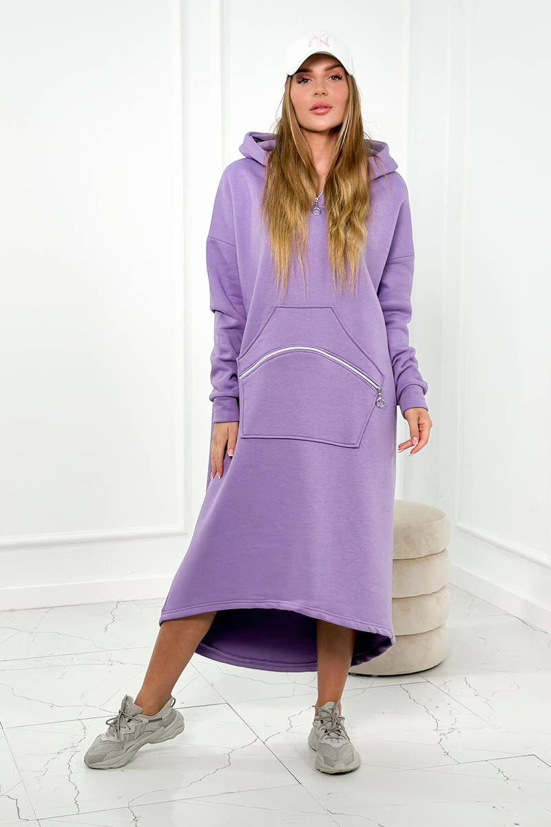Zateplené šaty s kapucí fialka UNI