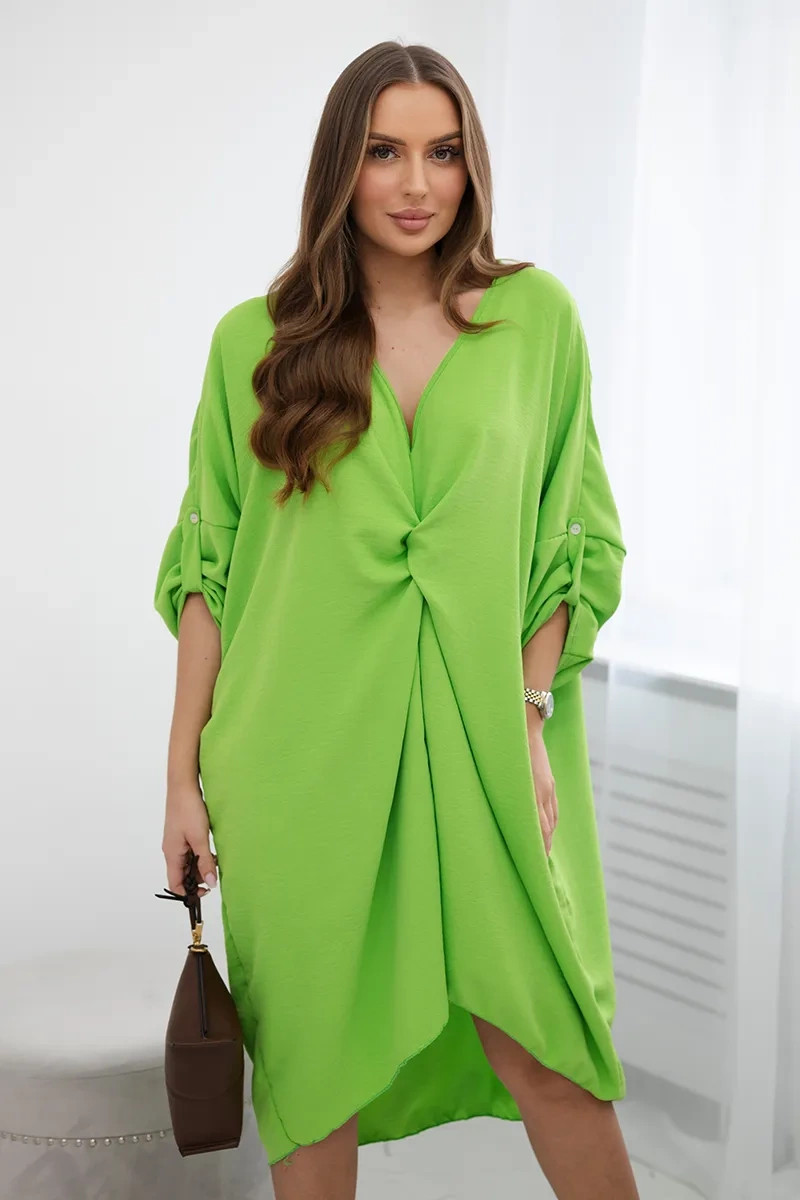 Oversize šaty s výstřihem do V jasně zelená UNI