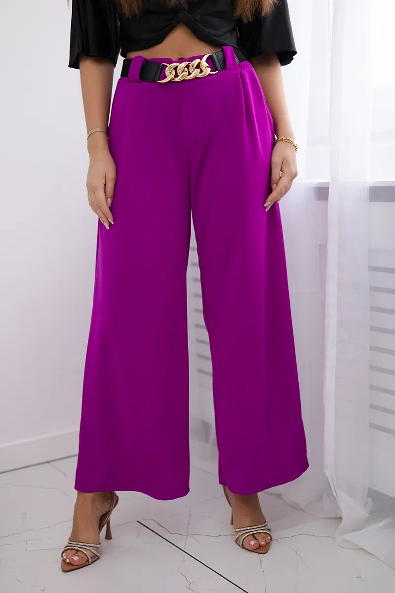 Viskózové kalhoty s širokými nohavicemi tmavě fialová UNI