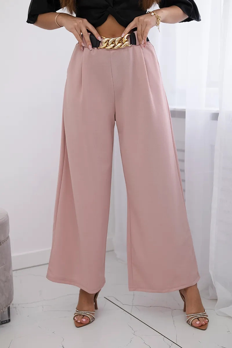 Viskózové kalhoty s širokými nohavicemi pudrově růžová UNI