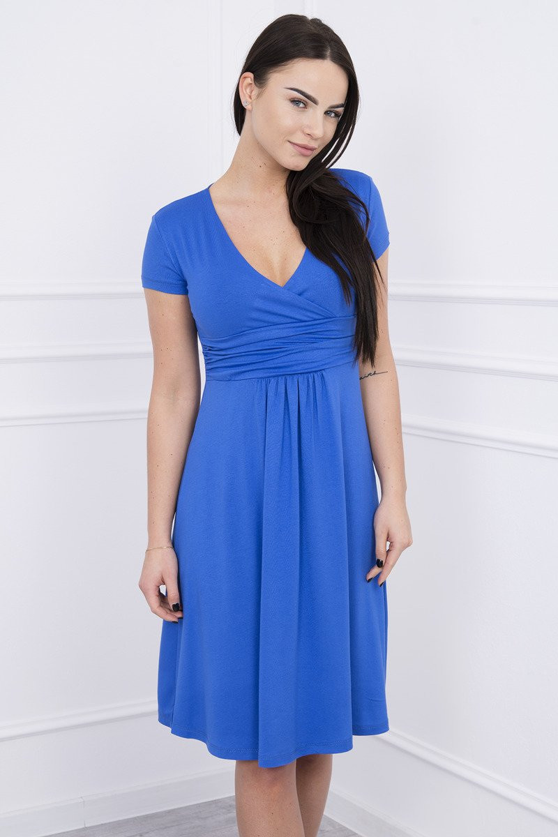 Šaty s výstřihem přes prsa, krátké rukávy, chrpově modré 4XL