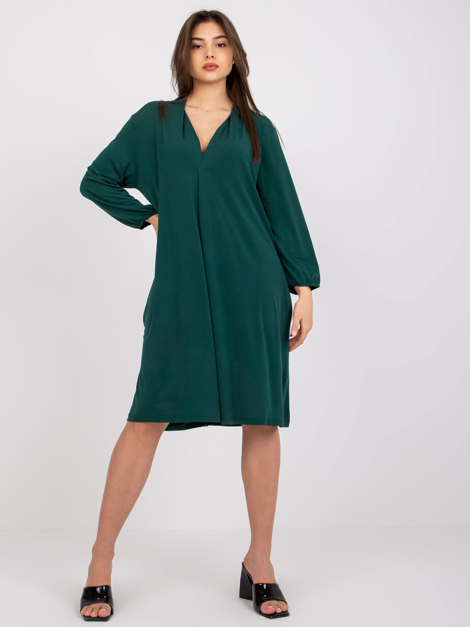 Dámské šaty Dress-EM-SK-604.10P-tmavě zelená jedna velikost
