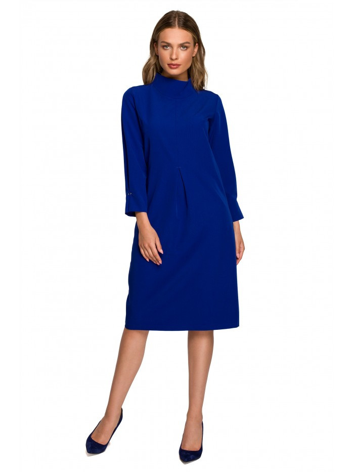 S318 Volné šaty s vysokým límcem - královská modř EU S