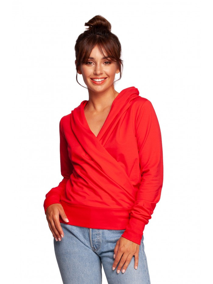 B246 Zavinovací svetr s kapucí - červený EU XXL