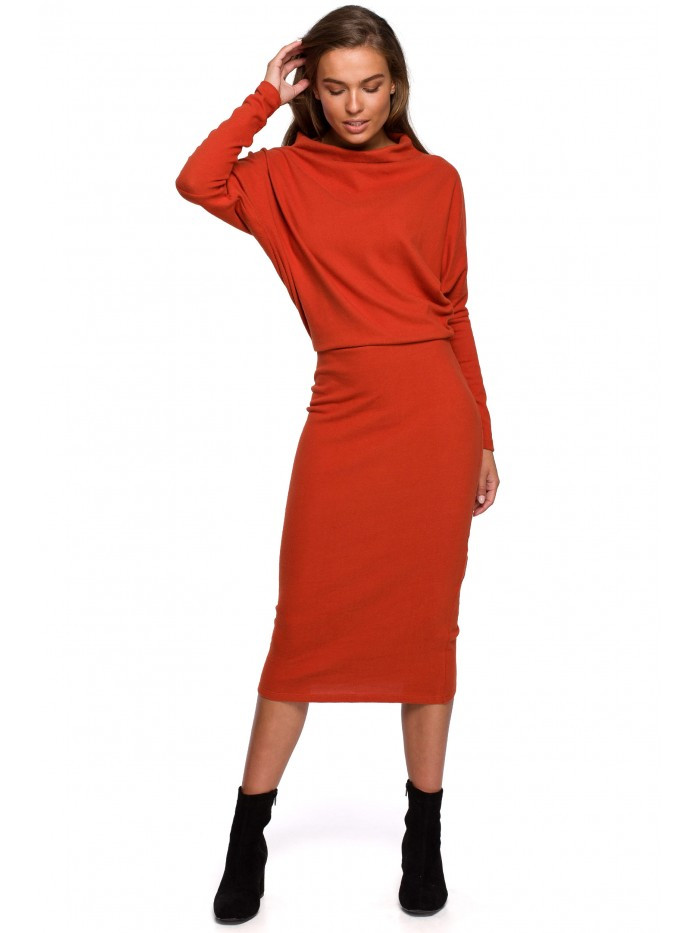 S245 Pletené šaty s límečkem - červené EU L/XL