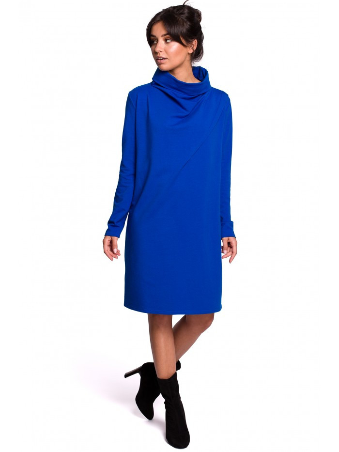 B132 Šaty s vysokým límcem - královská modř EU S