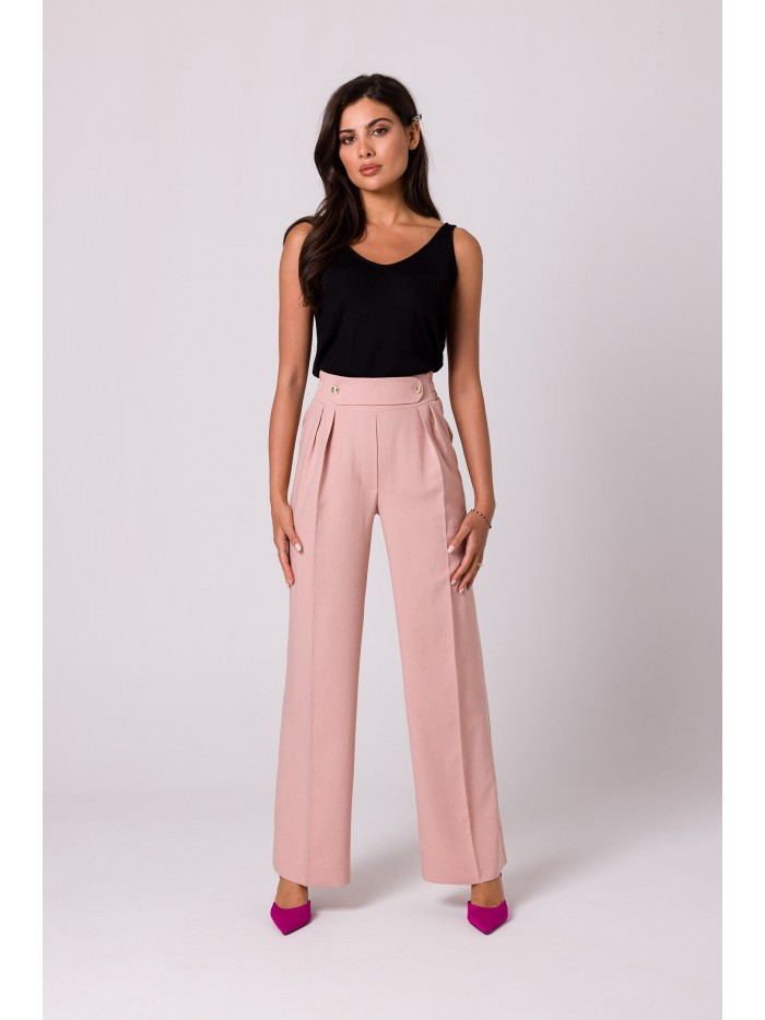 B252 Široké kalhoty s ozdobnými knoflíky - růžové EU L