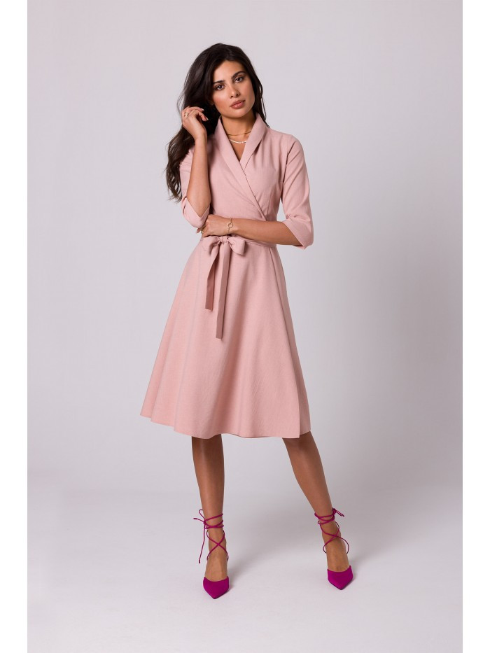 B255 Zavinovací šaty se šálovým límcem - růžové EU M