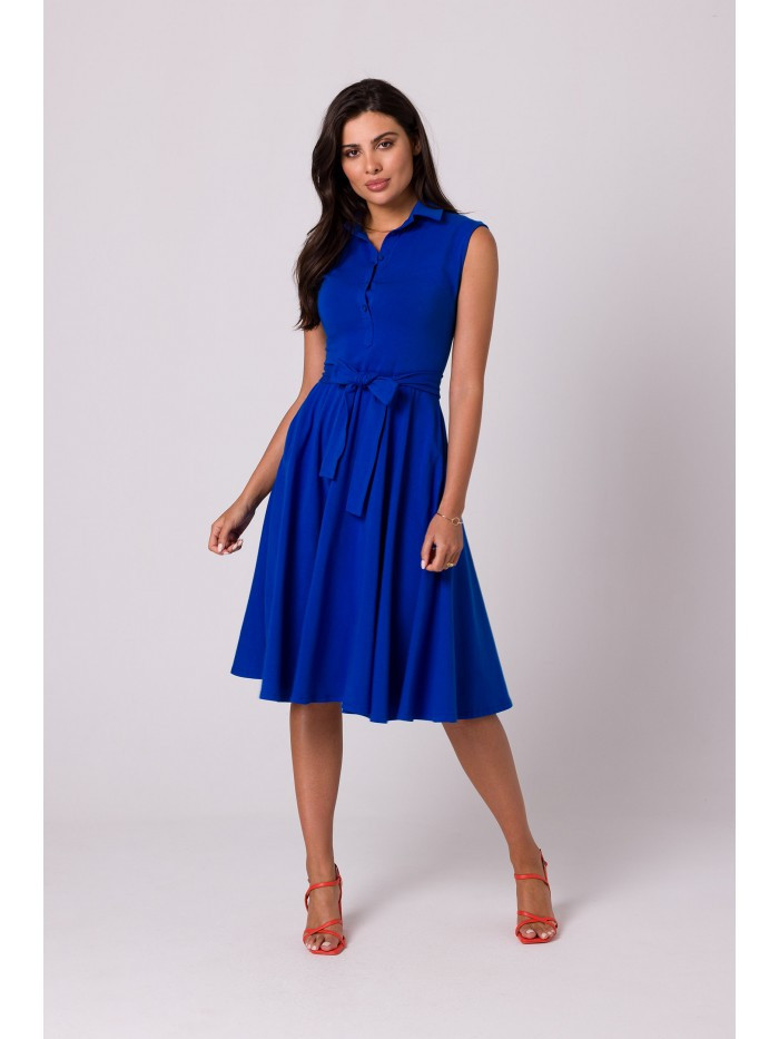 B261 Bavlněné šaty ve fitted střihu - královsky modré EU S