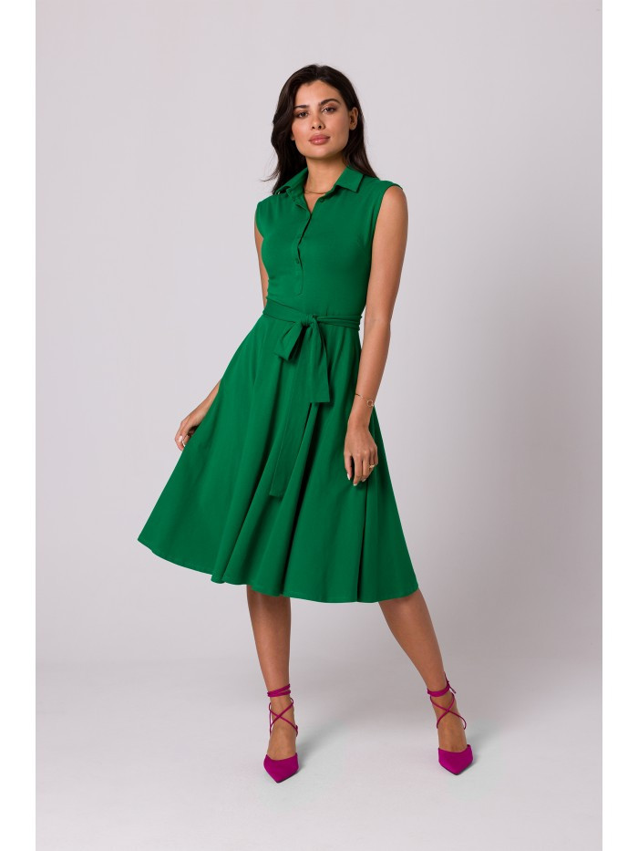 B261 Bavlněné šaty ve fitted střihu - zelené EU L