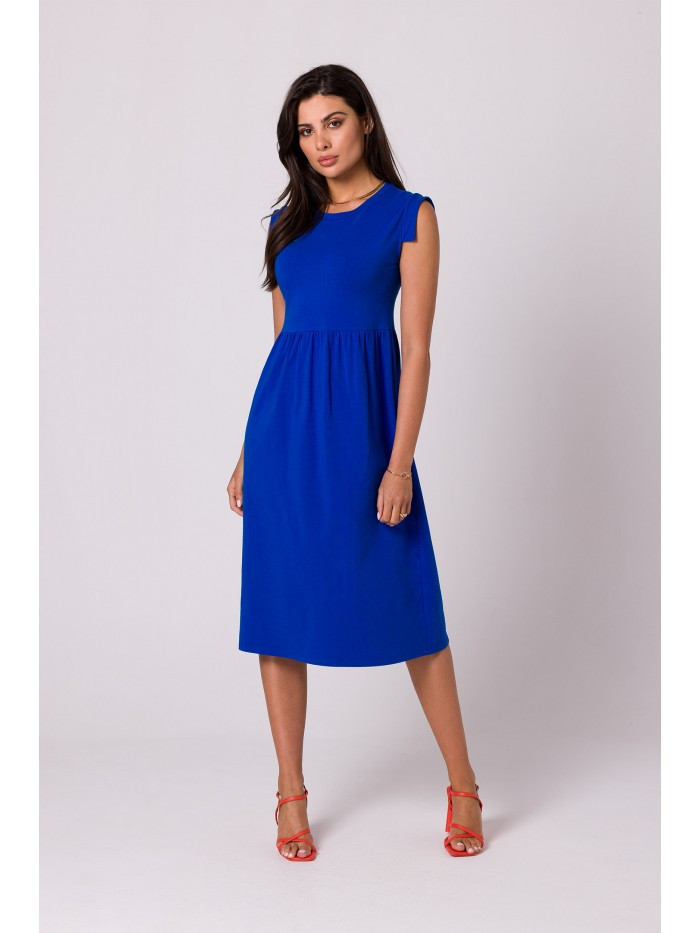 B262 Bavlněné šaty s vysokým pasem - královská modř EU M