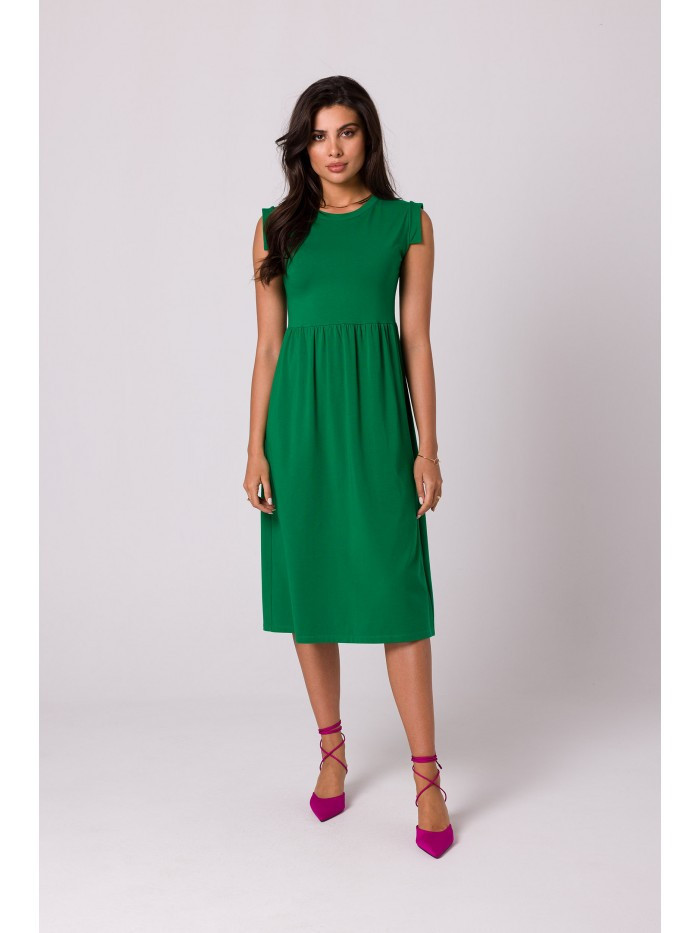 B262 Bavlněné šaty s vysokým pasem - zelené EU XL