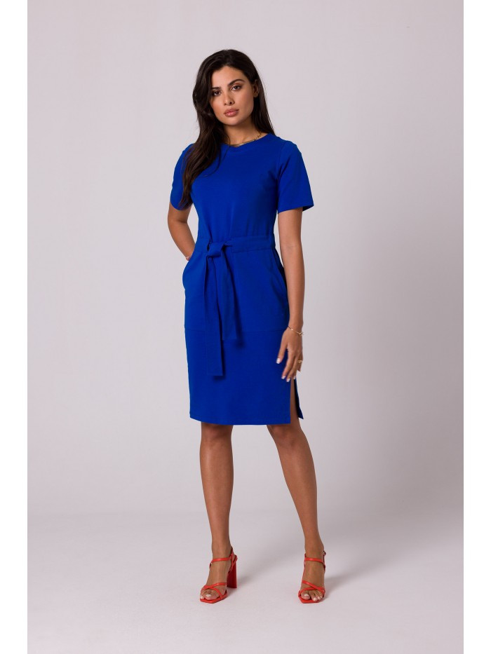 B263 Bavlněné šaty s kapsami - královská modř EU XL