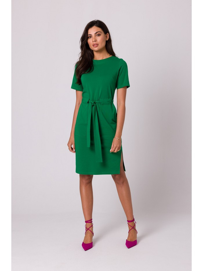 B263 Bavlněné šaty s kapsami - zelené EU S