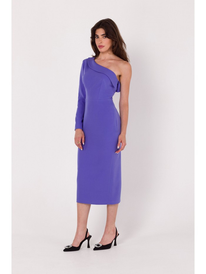K179 Pouzdrové šaty na jedno rameno - světle fialové EU M