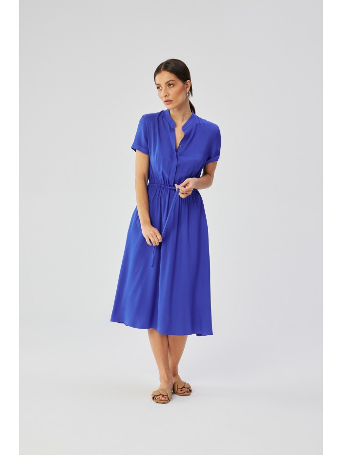 S366 Viskózové šaty se šňůrkou v pase - modré EU XXL