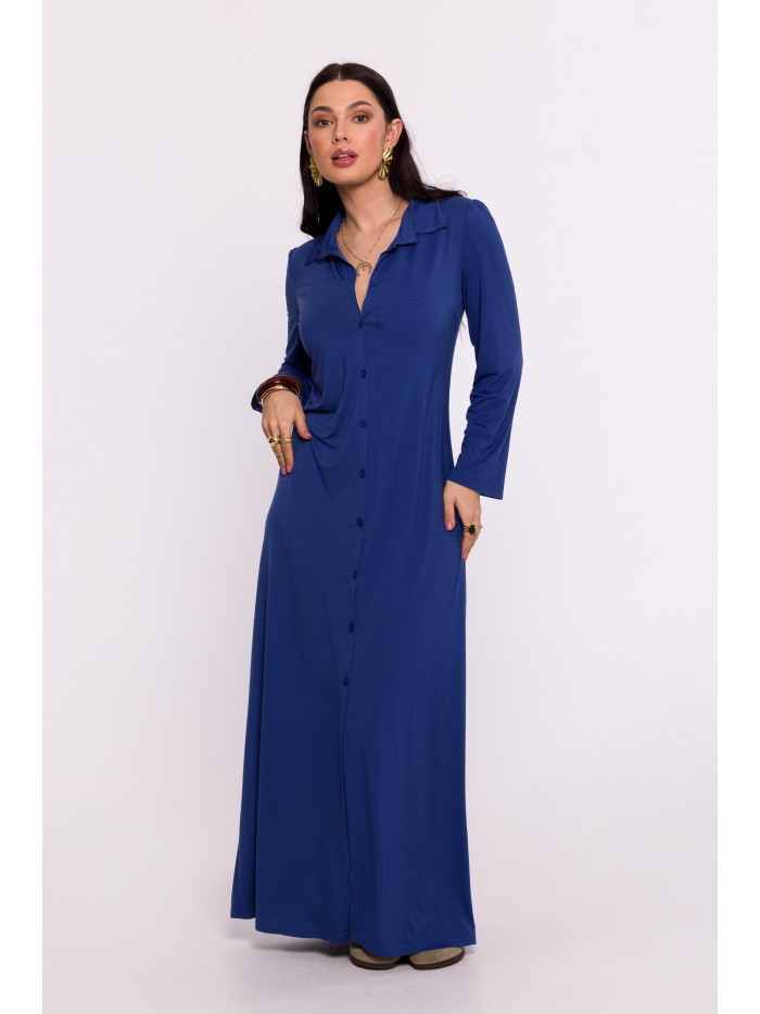 B285 Maxi šaty na knoflíky - modré EU M