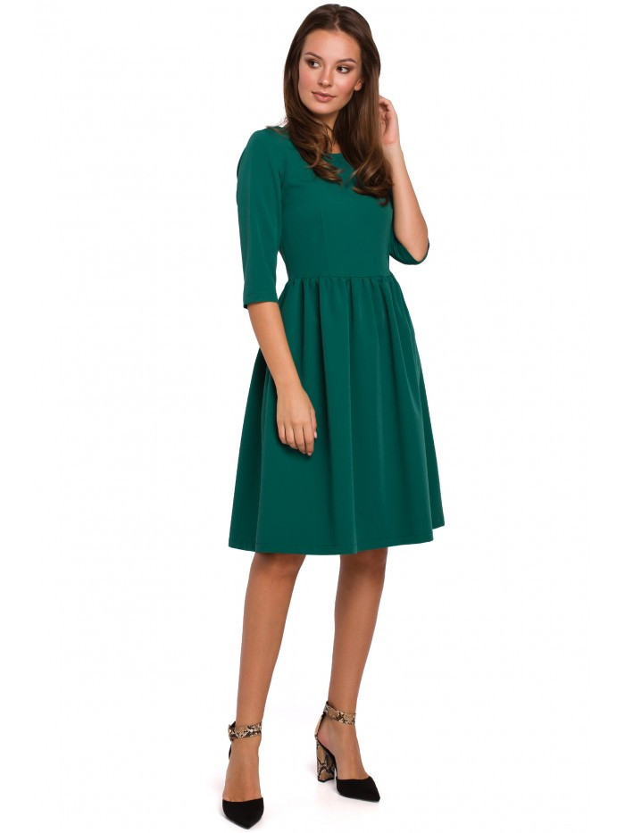 K010 Přiléhavé šaty s nabíraným pasem - zelené EU L