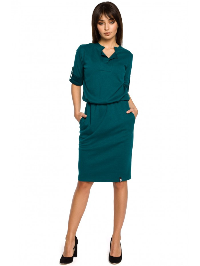 B056 Pletené košilové šaty - zelené EU S
