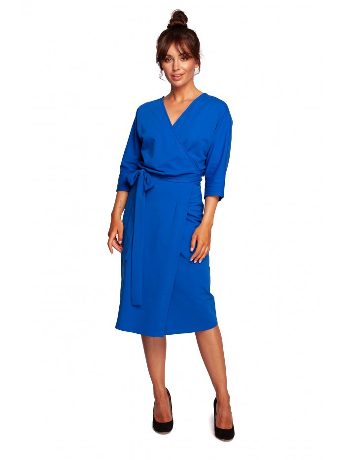 B241 Zavinovací šaty s páskem na zavazování - královská modř EU L
