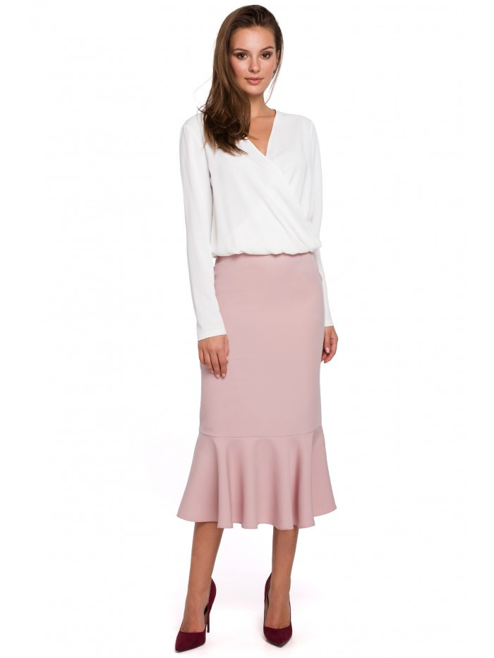 K025 Volánová tužková sukně - krepová růžová EU XL