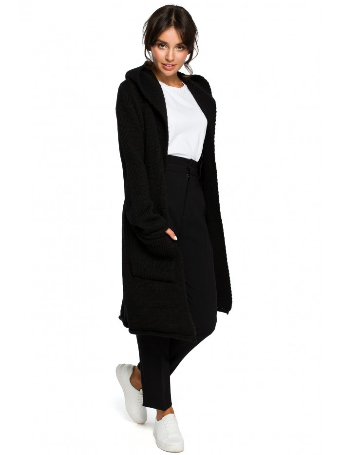 BK016 Dlouhý svetr s kapucí a bočními kapsami - černý EU UNI